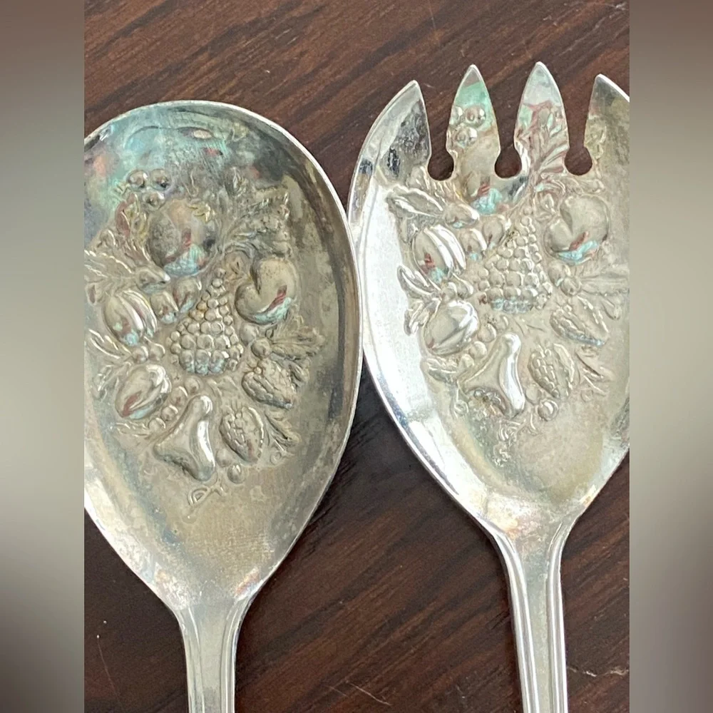 Vintage Sheffield England Silver Plated Bon Berry Serving Salad Set Spoons